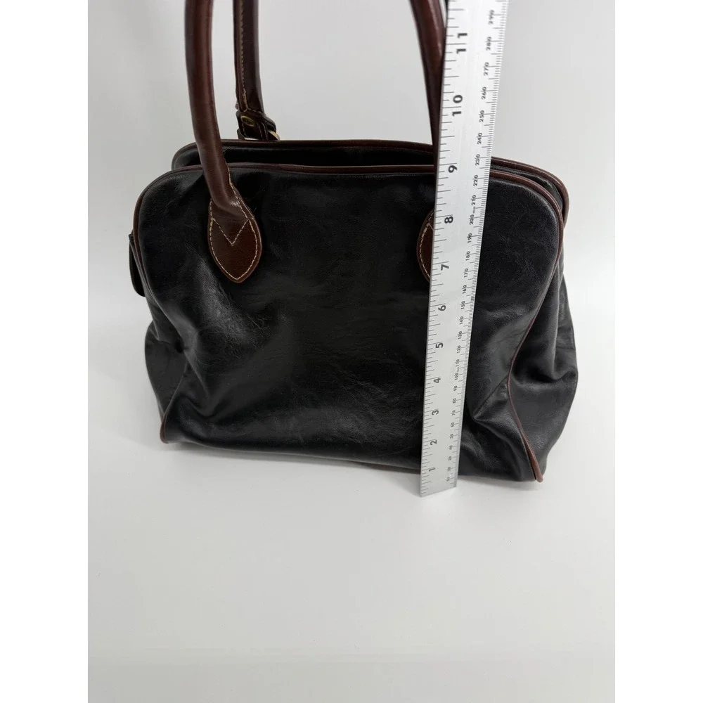 Vintage Capezio Women Black Faux Leather Tote Bag Top Handle Shoulder Bag Medium